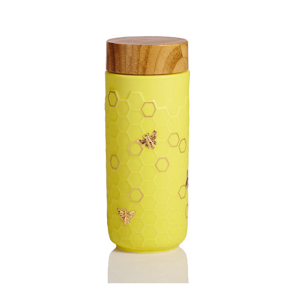 Honeybee Ceramic Travel Mug - Gold 12.3 oz